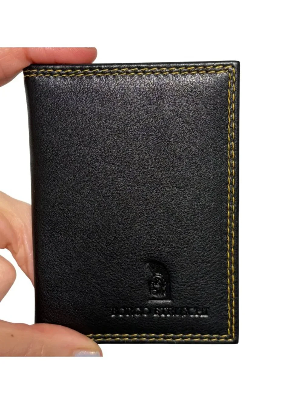 Borgo Etruschi Leather Card Case Black Yellow ID Credit Business Made in Italy